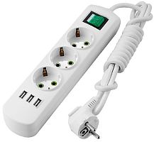 Удлинитель с заземлением с выключателем Lezard Letitia 3-м+3USB тип A 2,0м 16А 3500Вт белый  картинка 